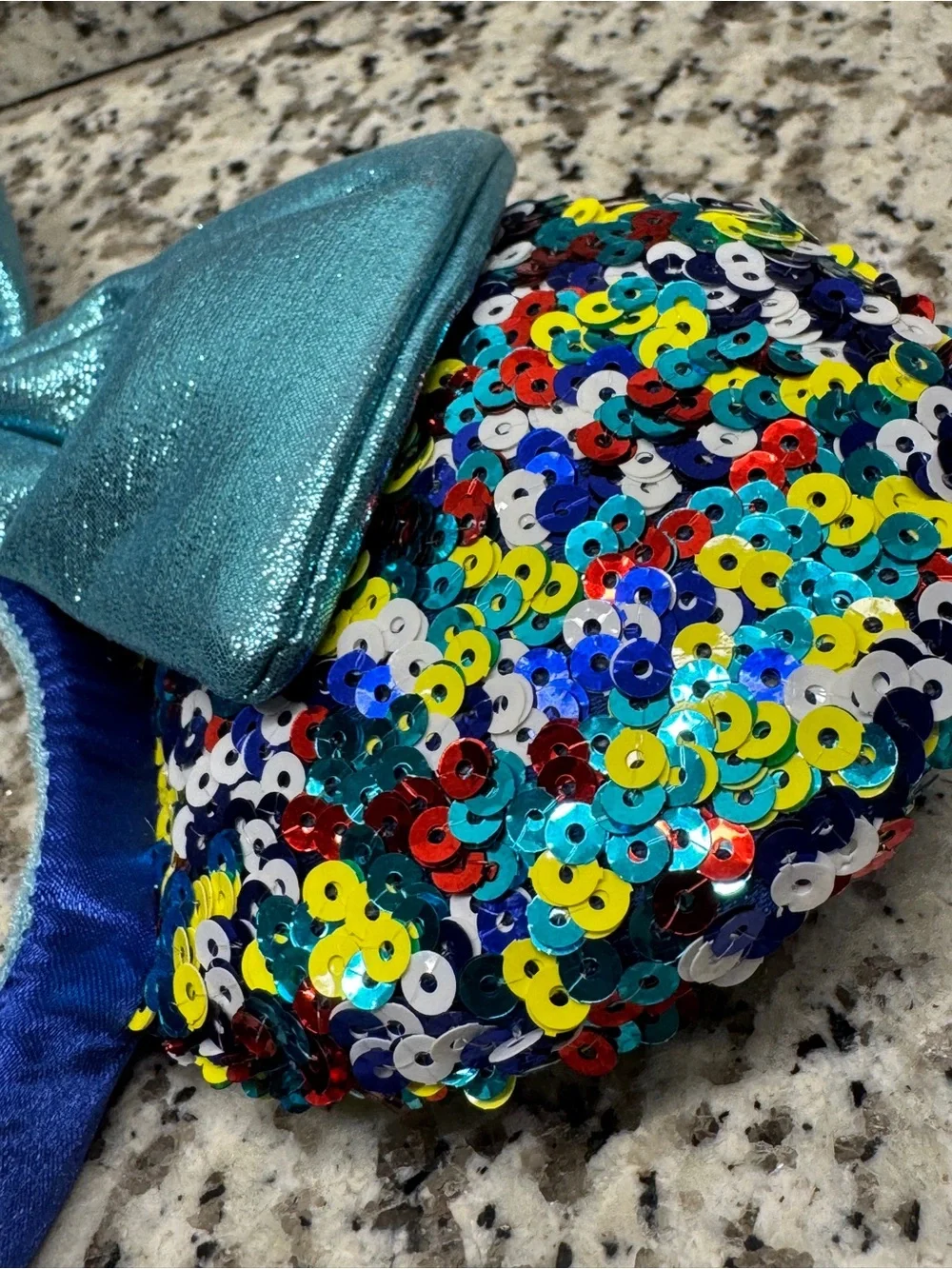 Disney Parks 2022 Sequin Minnie Ears Headband Rainbow Blue Bow Retired Rare
